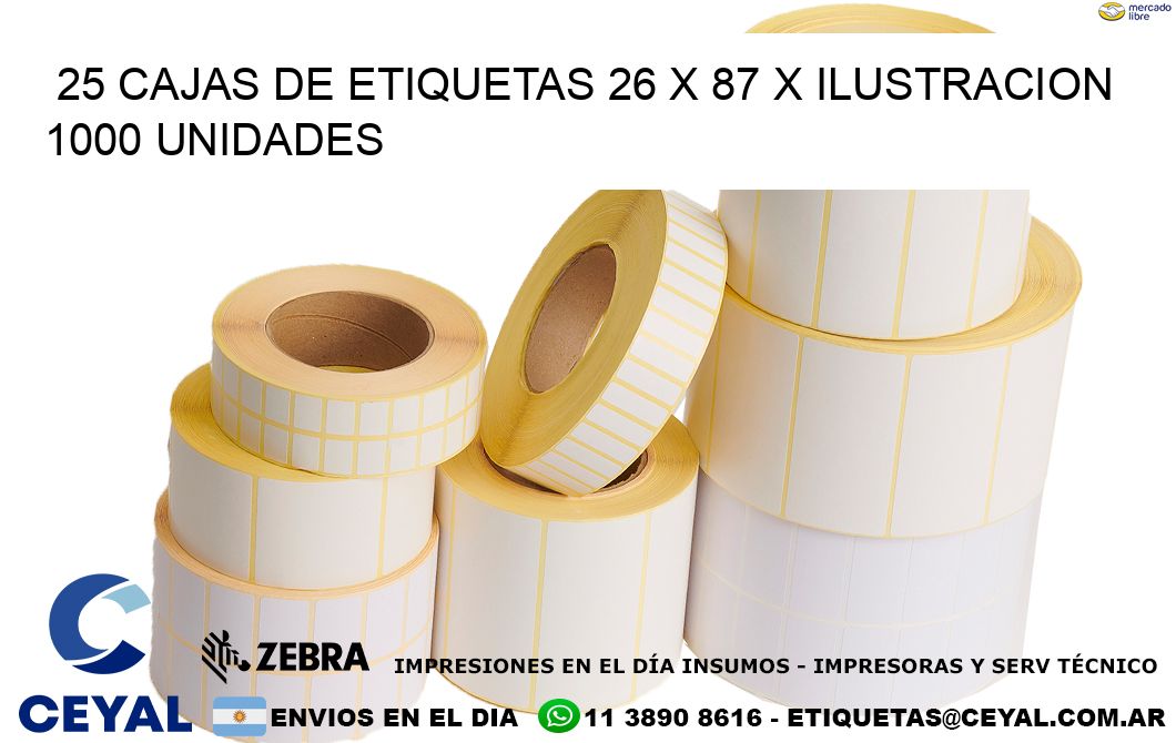 25 CAJAS DE ETIQUETAS 26 x 87 X ILUSTRACION 1000 UNIDADES