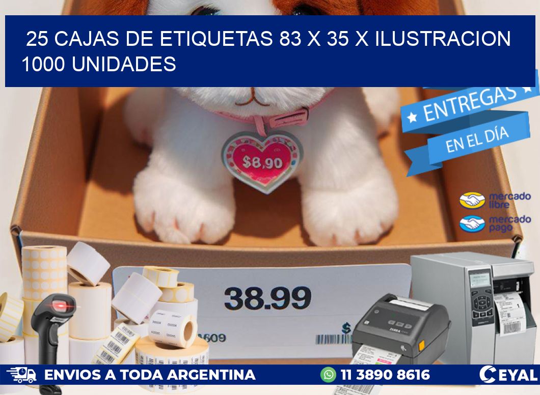 25 CAJAS DE ETIQUETAS 83 x 35 X ILUSTRACION 1000 UNIDADES