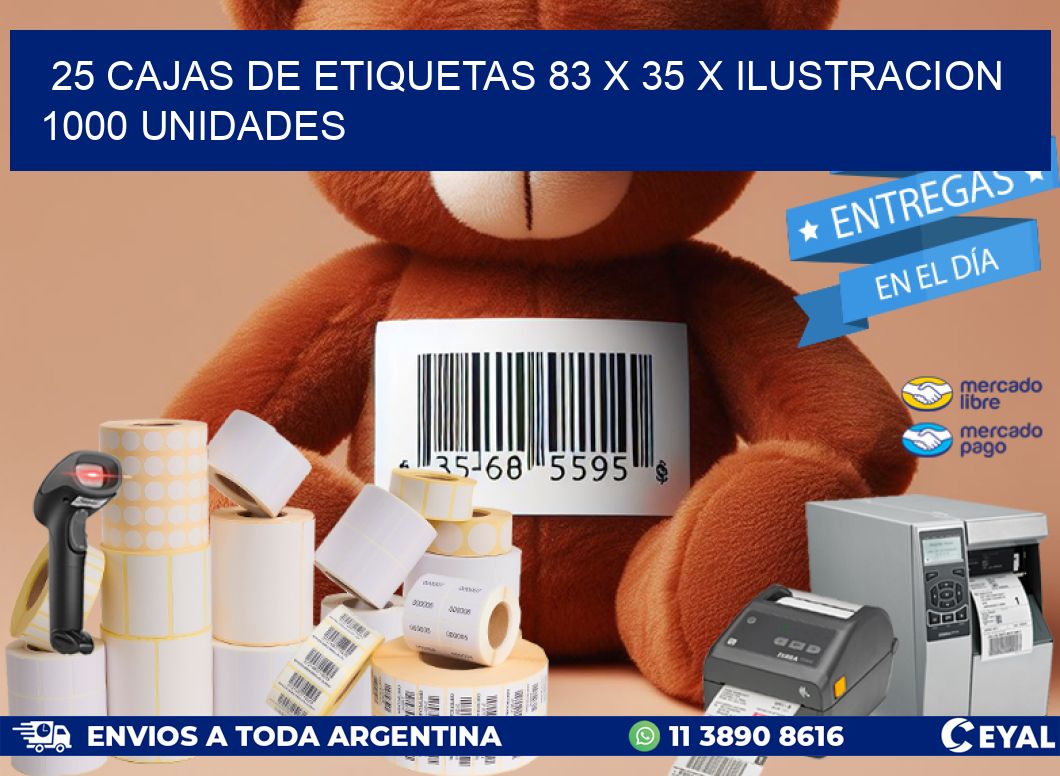 25 CAJAS DE ETIQUETAS 83 x 35 X ILUSTRACION 1000 UNIDADES