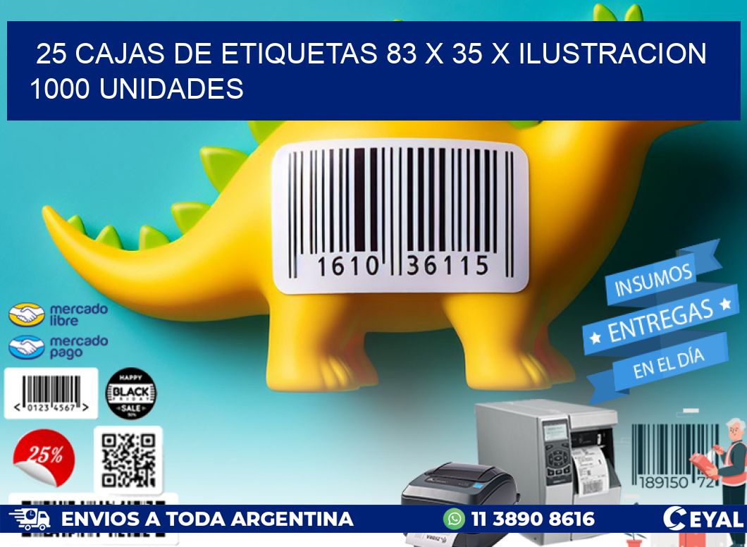 25 CAJAS DE ETIQUETAS 83 x 35 X ILUSTRACION 1000 UNIDADES