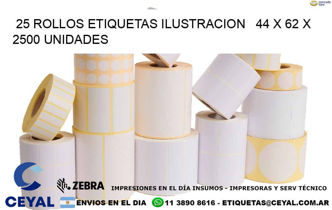 25 ROLLOS ETIQUETAS ILUSTRACION   44 x 62 X 2500 UNIDADES