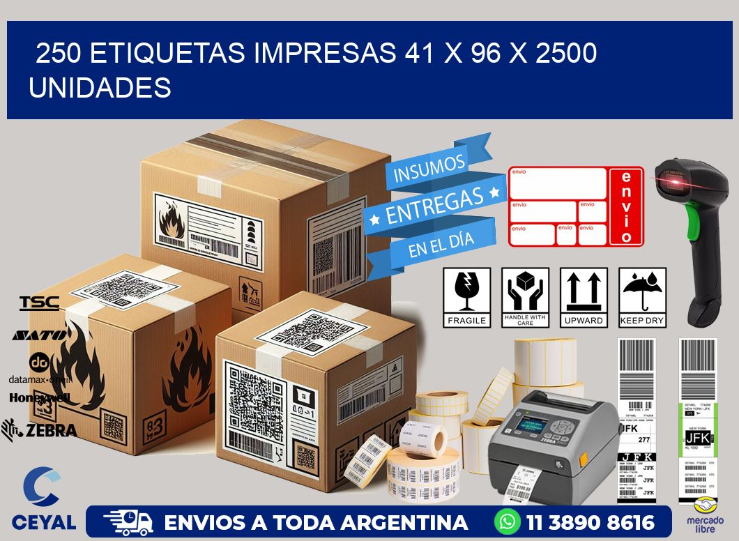 250 ETIQUETAS IMPRESAS 41 x 96 X 2500 UNIDADES