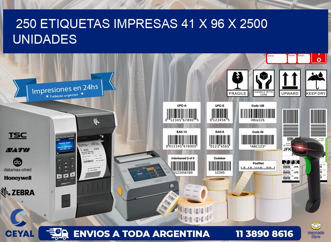 250 ETIQUETAS IMPRESAS 41 x 96 X 2500 UNIDADES