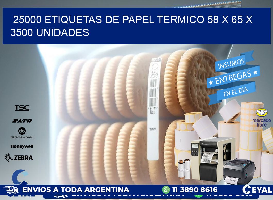 25000 ETIQUETAS DE PAPEL TERMICO 58 x 65 X 3500 UNIDADES