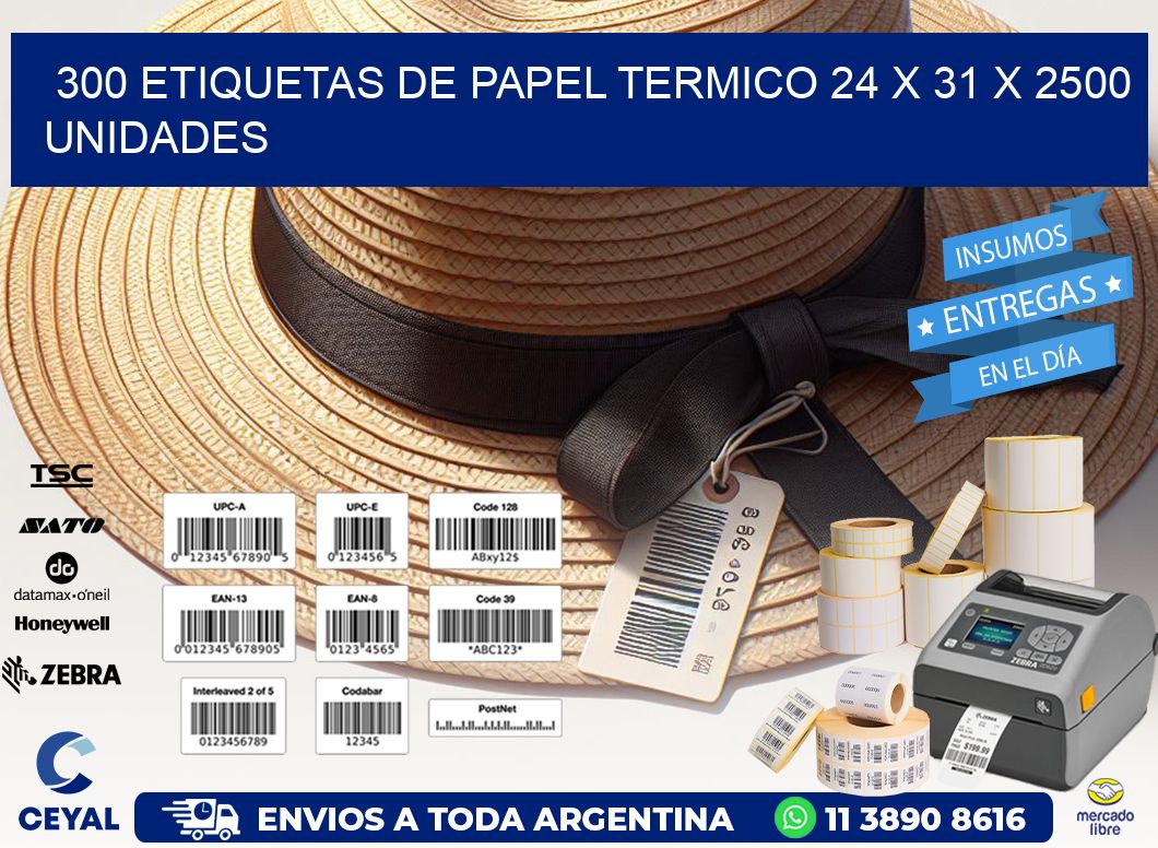 300 ETIQUETAS DE PAPEL TERMICO 24 x 31 X 2500 UNIDADES