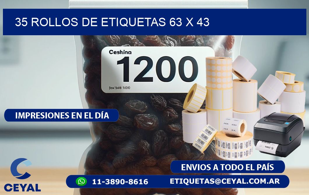 35 ROLLOS DE ETIQUETAS 63 x 43