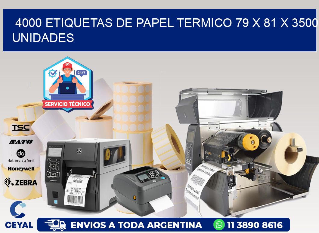 4000 ETIQUETAS DE PAPEL TERMICO 79 x 81 X 3500 UNIDADES