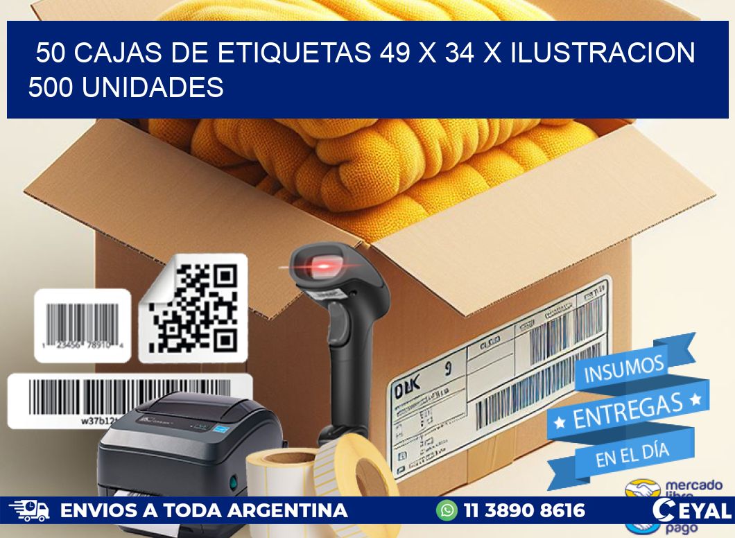 50 CAJAS DE ETIQUETAS 49 x 34 X ILUSTRACION 500 UNIDADES