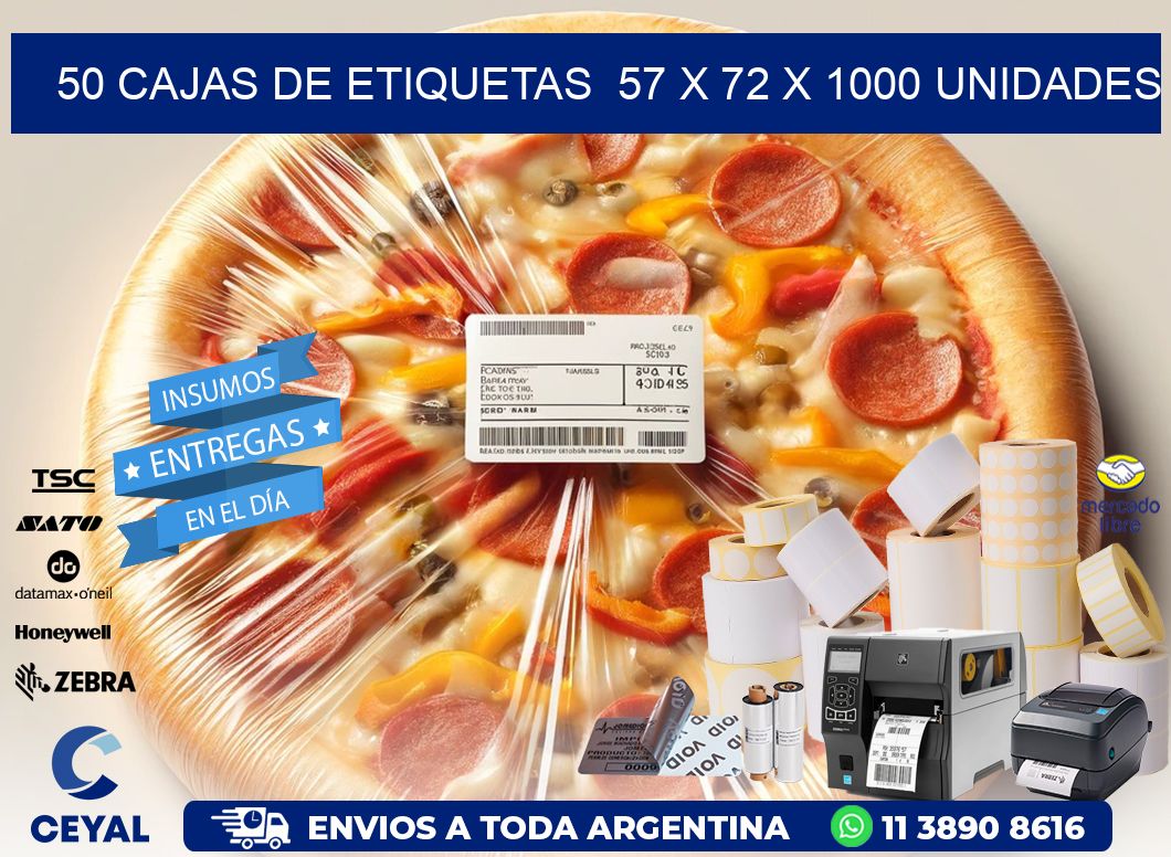 50 CAJAS DE ETIQUETAS  57 x 72 X 1000 UNIDADES