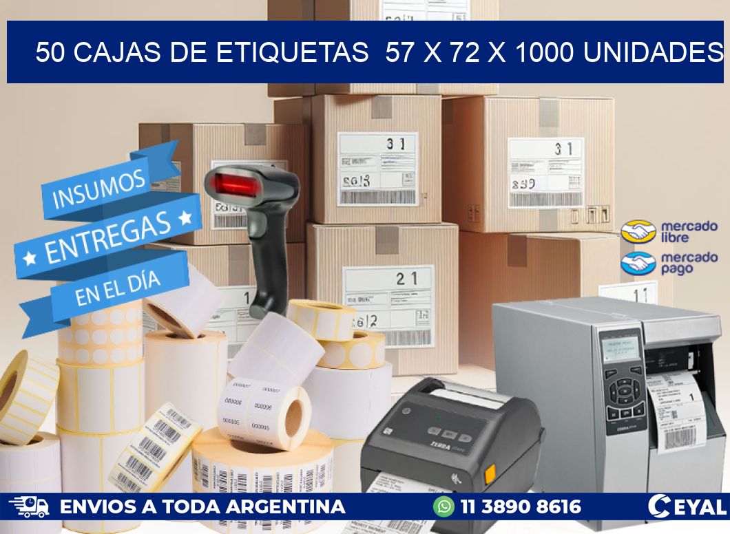 50 CAJAS DE ETIQUETAS  57 x 72 X 1000 UNIDADES