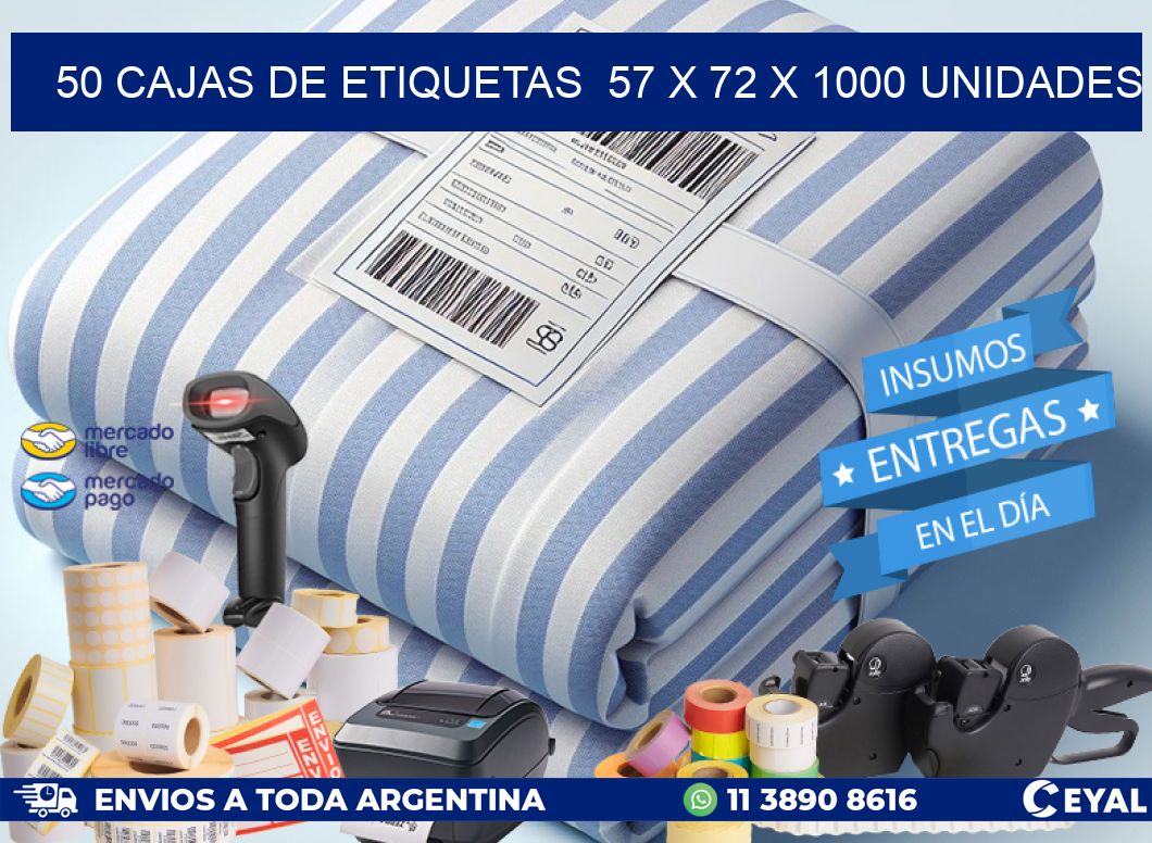 50 CAJAS DE ETIQUETAS  57 x 72 X 1000 UNIDADES