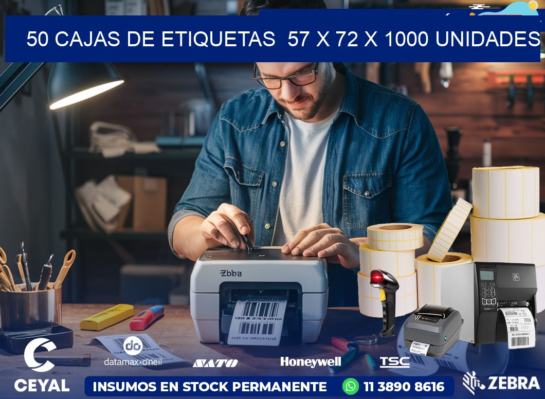 50 CAJAS DE ETIQUETAS  57 x 72 X 1000 UNIDADES