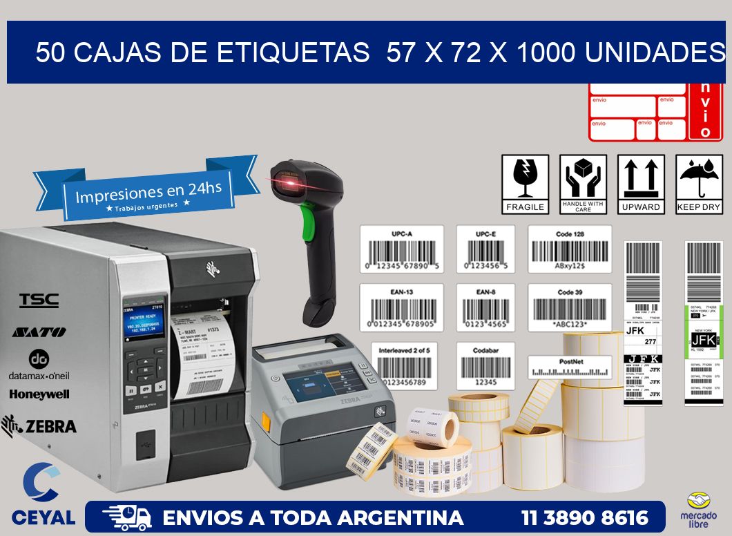 50 CAJAS DE ETIQUETAS  57 x 72 X 1000 UNIDADES