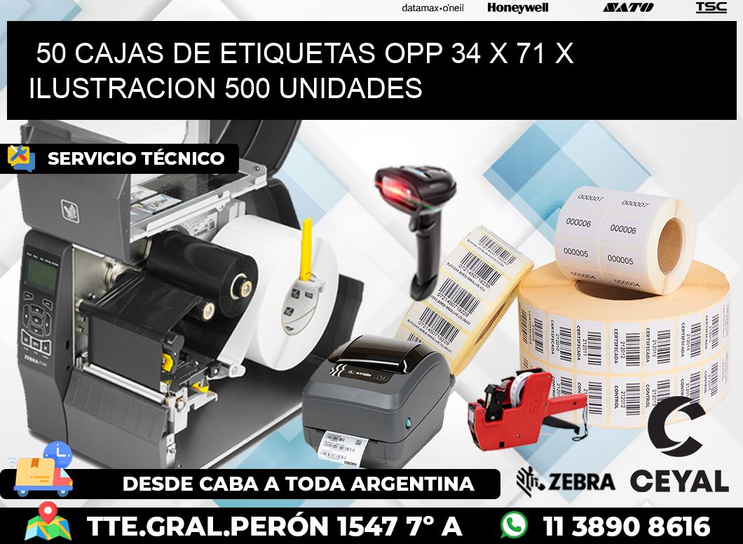 50 CAJAS DE ETIQUETAS OPP 34 x 71 X ILUSTRACION 500 UNIDADES