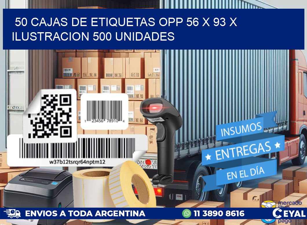 50 CAJAS DE ETIQUETAS OPP 56 x 93 X ILUSTRACION 500 UNIDADES