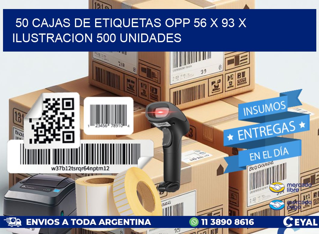 50 CAJAS DE ETIQUETAS OPP 56 x 93 X ILUSTRACION 500 UNIDADES