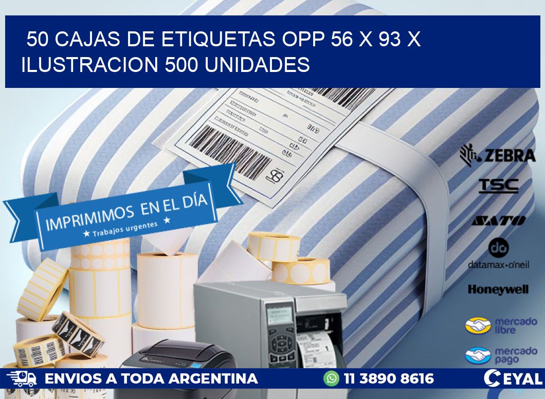 50 CAJAS DE ETIQUETAS OPP 56 x 93 X ILUSTRACION 500 UNIDADES