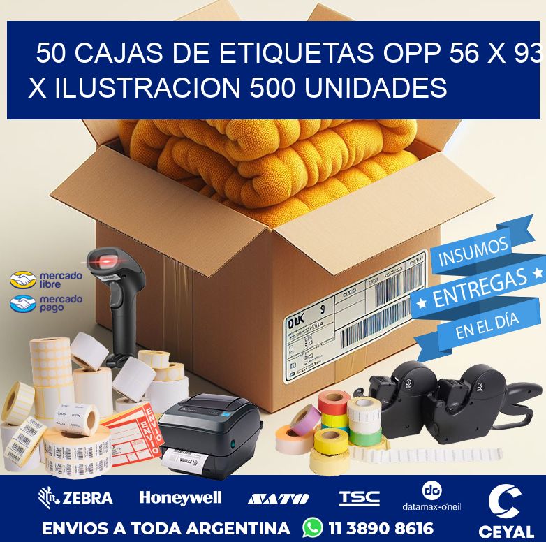 50 CAJAS DE ETIQUETAS OPP 56 x 93 X ILUSTRACION 500 UNIDADES