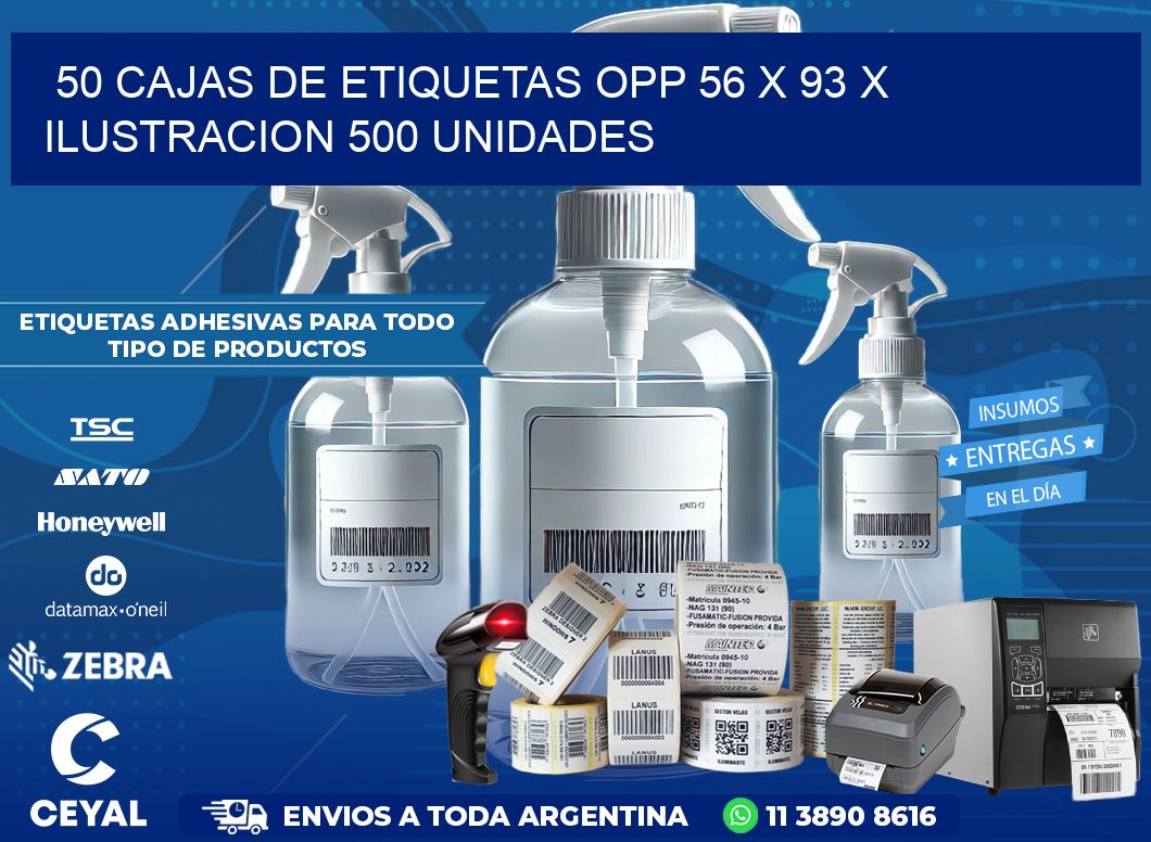 50 CAJAS DE ETIQUETAS OPP 56 x 93 X ILUSTRACION 500 UNIDADES