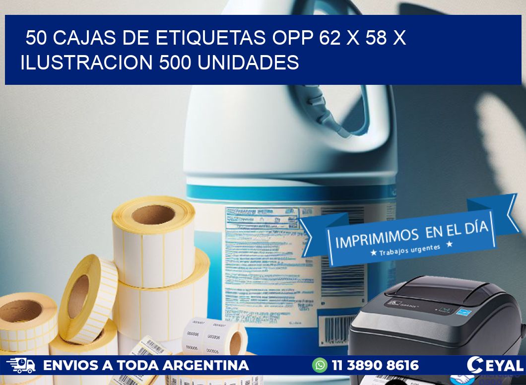 50 CAJAS DE ETIQUETAS OPP 62 x 58 X ILUSTRACION 500 UNIDADES