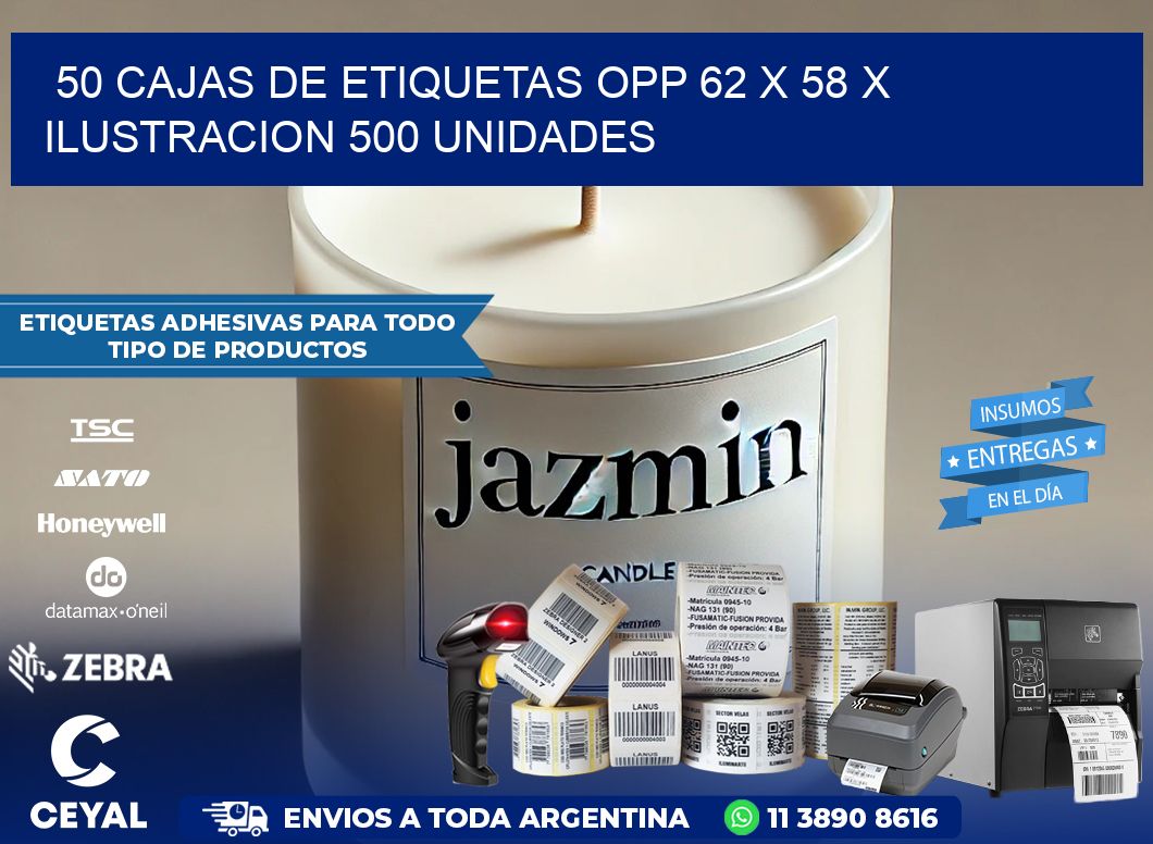 50 CAJAS DE ETIQUETAS OPP 62 x 58 X ILUSTRACION 500 UNIDADES