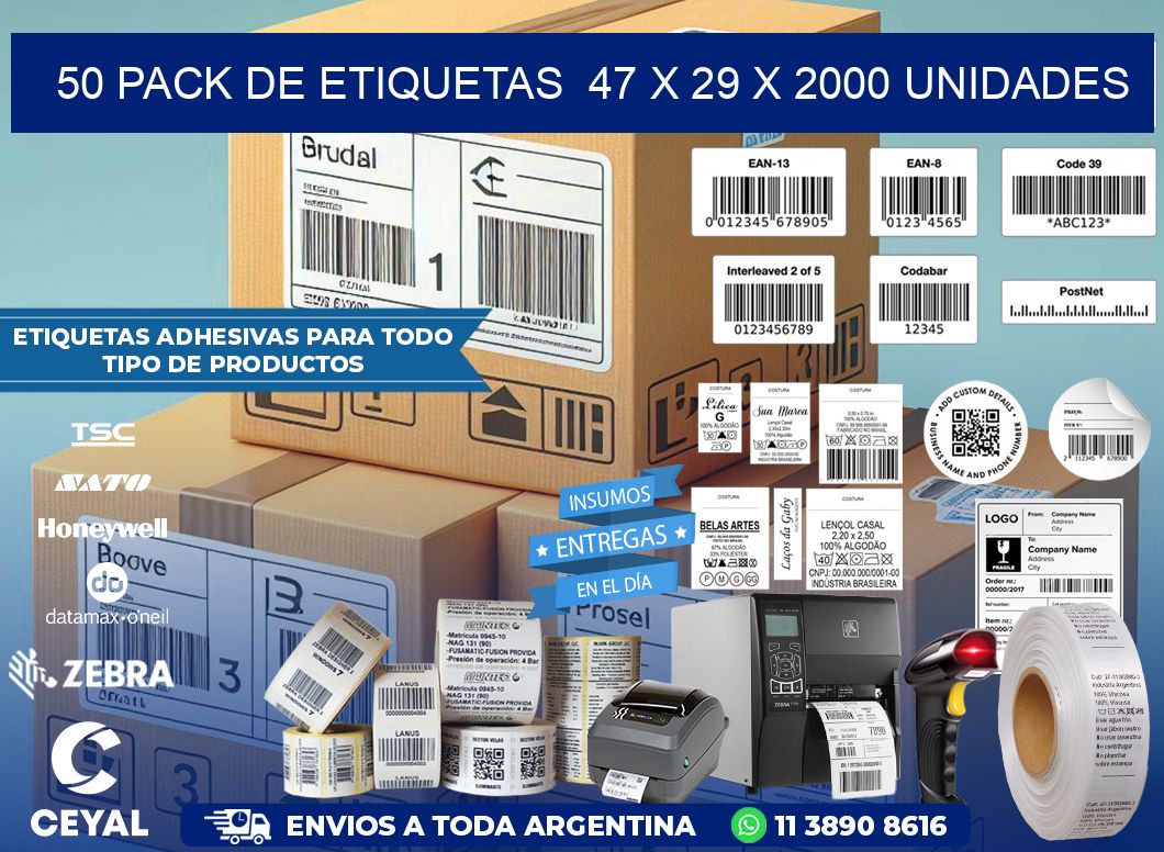 50 PACK DE ETIQUETAS  47 x 29 X 2000 UNIDADES