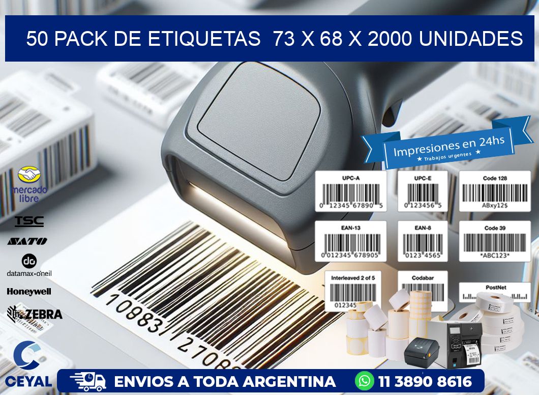 50 PACK DE ETIQUETAS  73 x 68 X 2000 UNIDADES