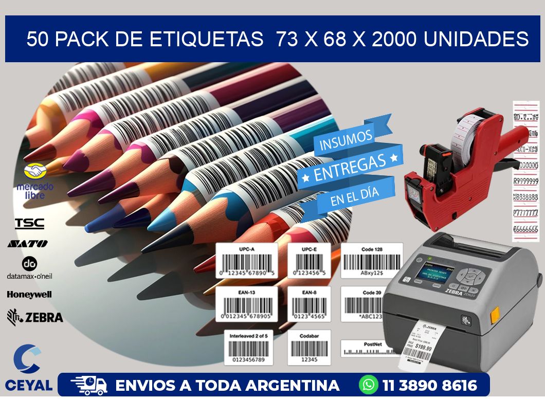 50 PACK DE ETIQUETAS  73 x 68 X 2000 UNIDADES