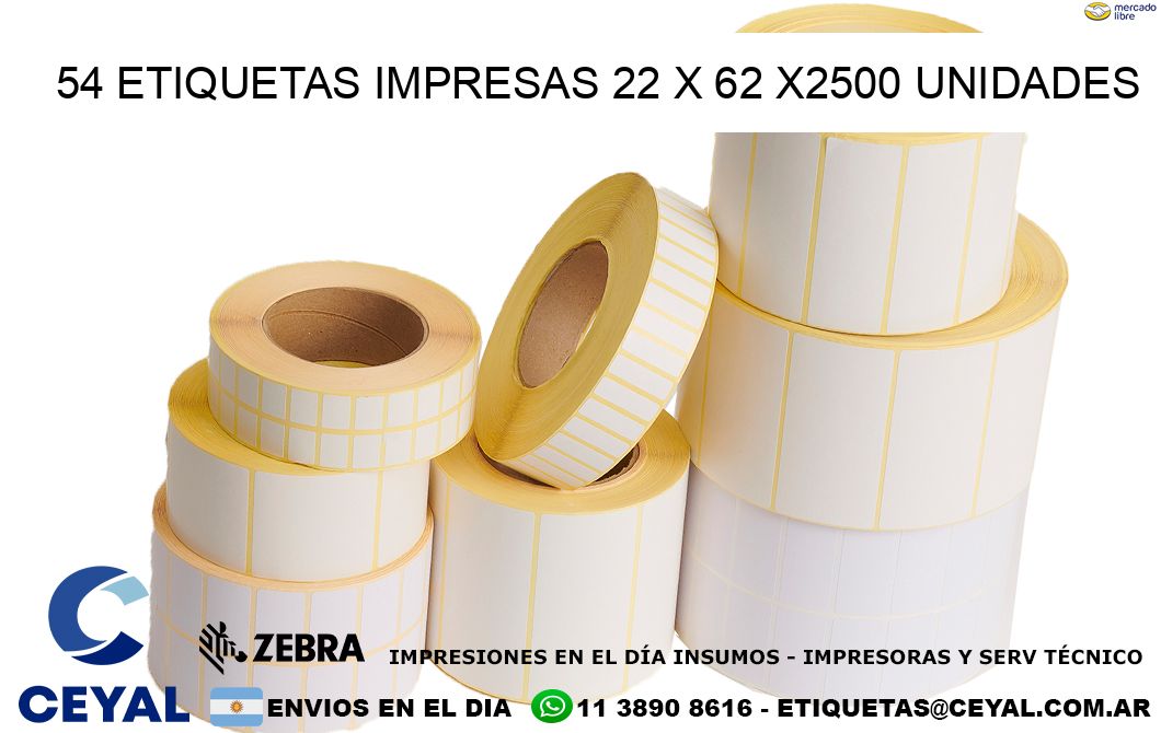 54 ETIQUETAS IMPRESAS 22 x 62 X2500 UNIDADES