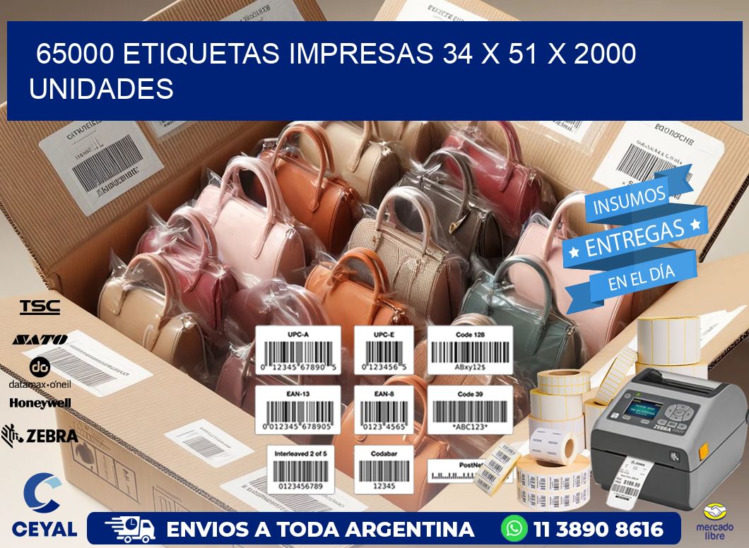 65000 ETIQUETAS IMPRESAS 34 x 51 X 2000 UNIDADES