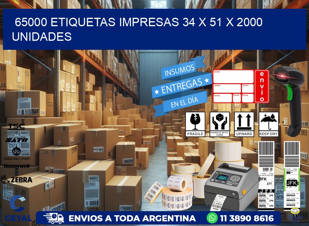 65000 ETIQUETAS IMPRESAS 34 x 51 X 2000 UNIDADES