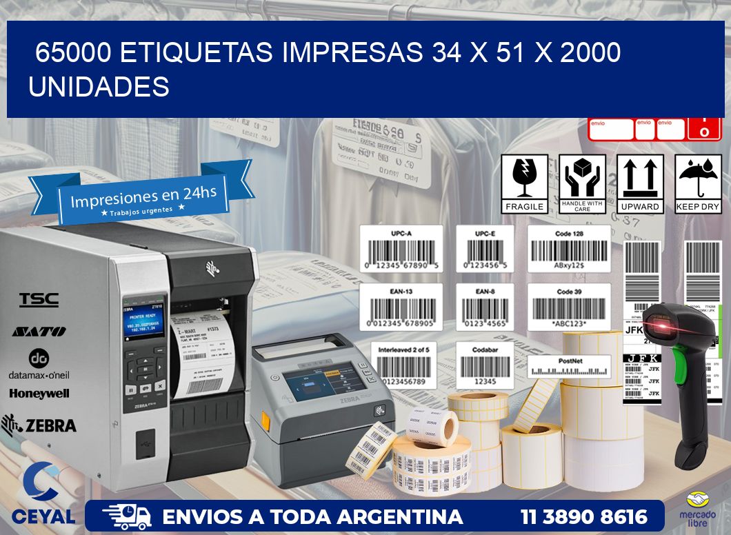 65000 ETIQUETAS IMPRESAS 34 x 51 X 2000 UNIDADES