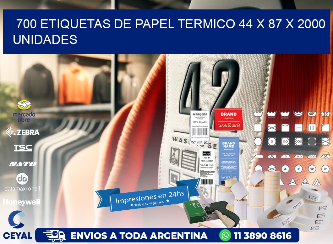 700 ETIQUETAS DE PAPEL TERMICO 44 x 87 X 2000 UNIDADES