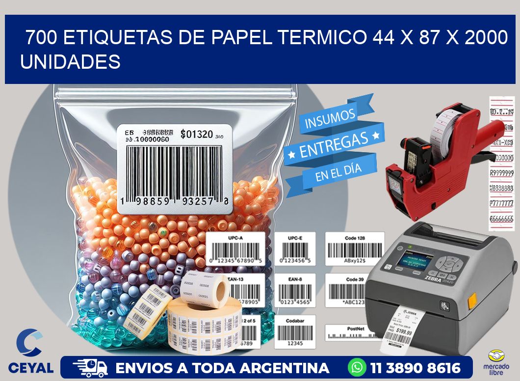 700 ETIQUETAS DE PAPEL TERMICO 44 x 87 X 2000 UNIDADES