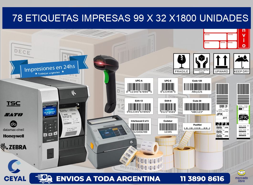 78 ETIQUETAS IMPRESAS 99 x 32 X1800 UNIDADES