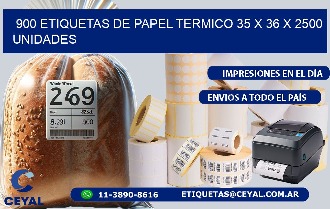 900 ETIQUETAS DE PAPEL TERMICO 35 x 36 X 2500 UNIDADES