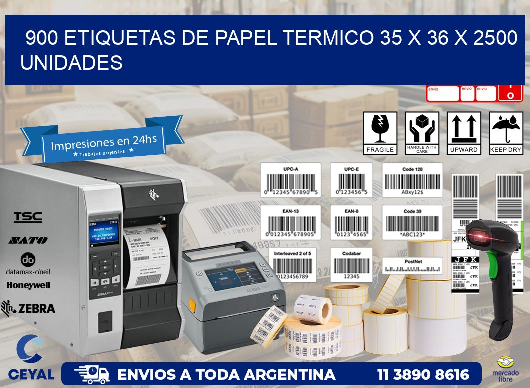 900 ETIQUETAS DE PAPEL TERMICO 35 x 36 X 2500 UNIDADES