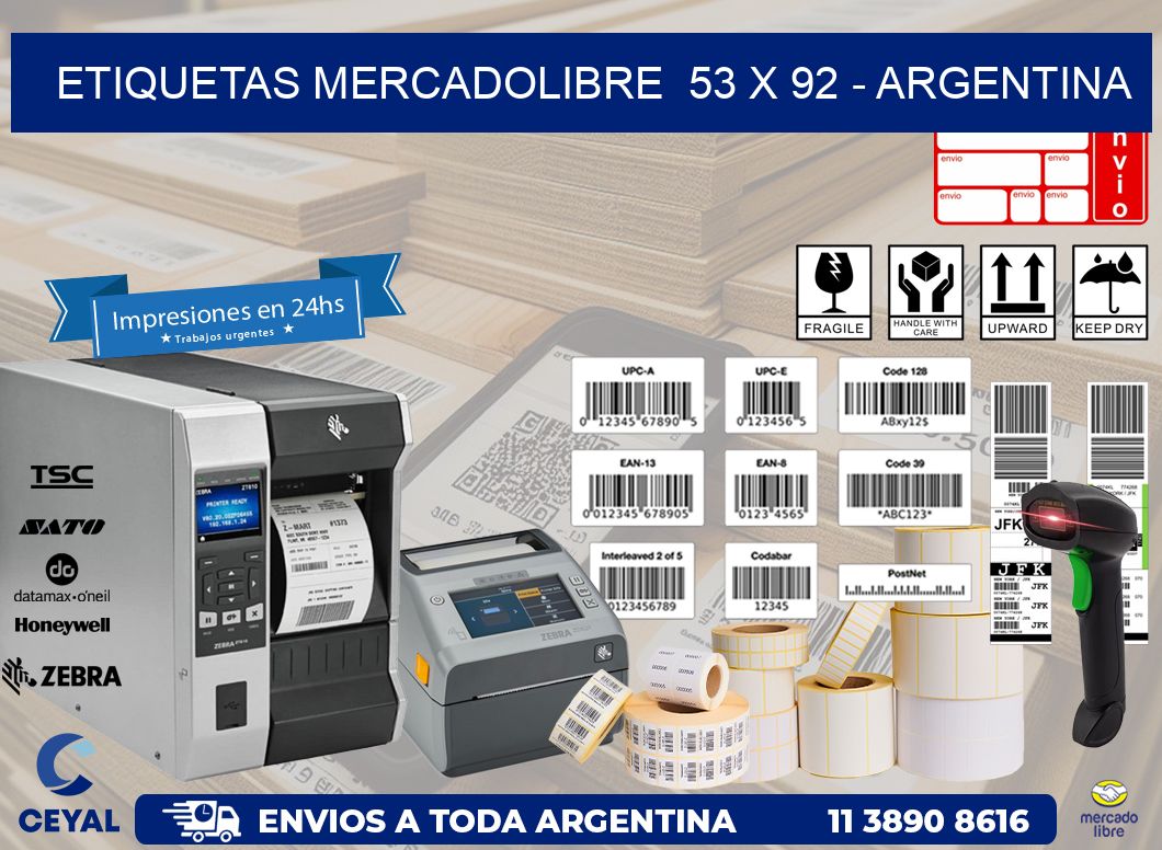 ETIQUETAS MERCADOLIBRE  53 x 92 - ARGENTINA