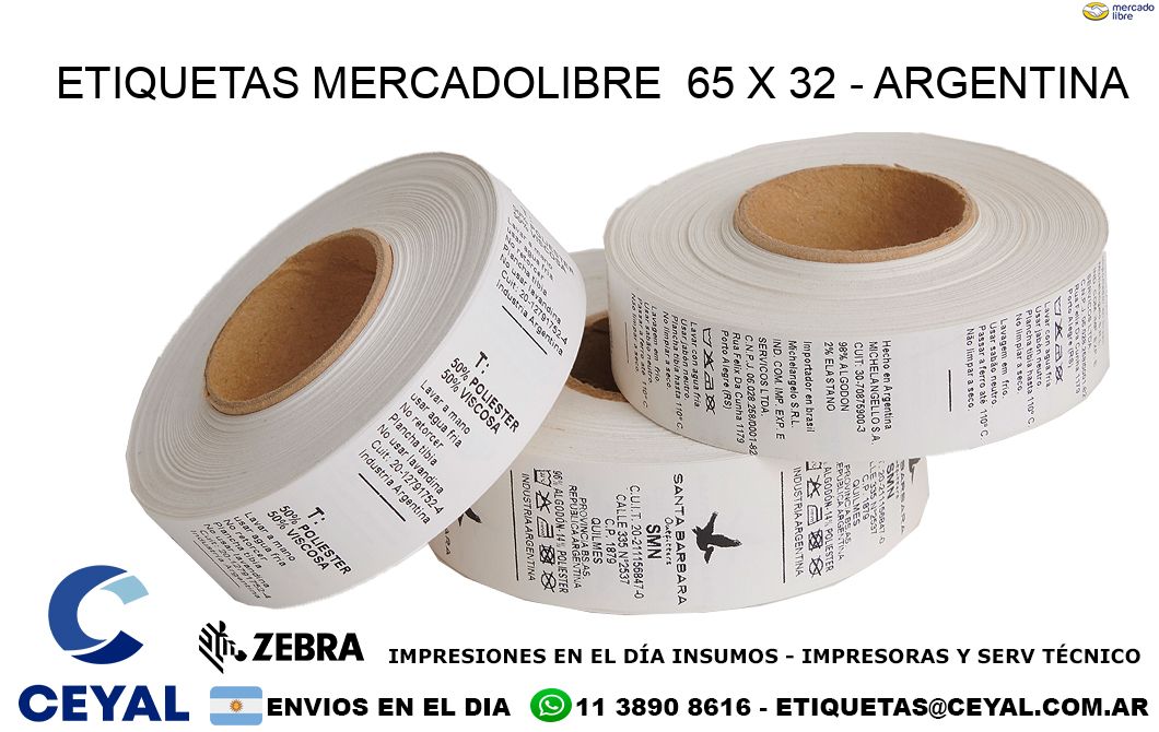 ETIQUETAS MERCADOLIBRE  65 x 32 - ARGENTINA