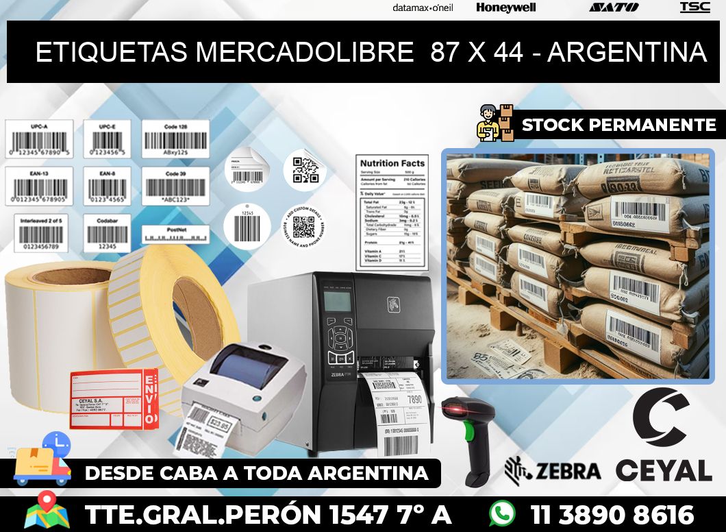 ETIQUETAS MERCADOLIBRE  87 x 44 – ARGENTINA