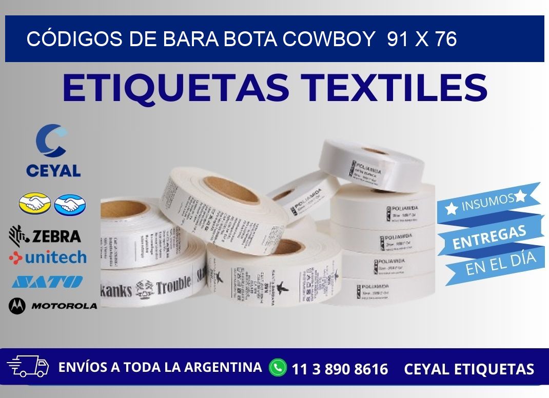 CÓDIGOS DE BARA BOTA COWBOY  91 x 76