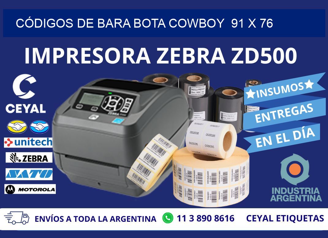 CÓDIGOS DE BARA BOTA COWBOY  91 x 76