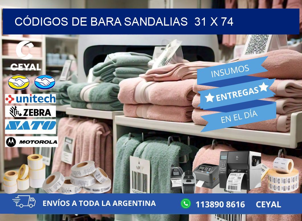 CÓDIGOS DE BARA SANDALIAS  31 x 74