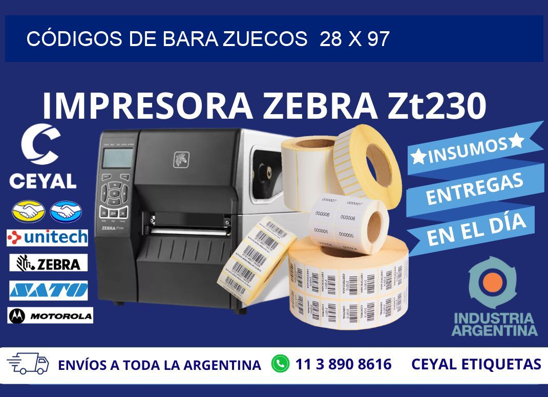 CÓDIGOS DE BARA ZUECOS  28 x 97