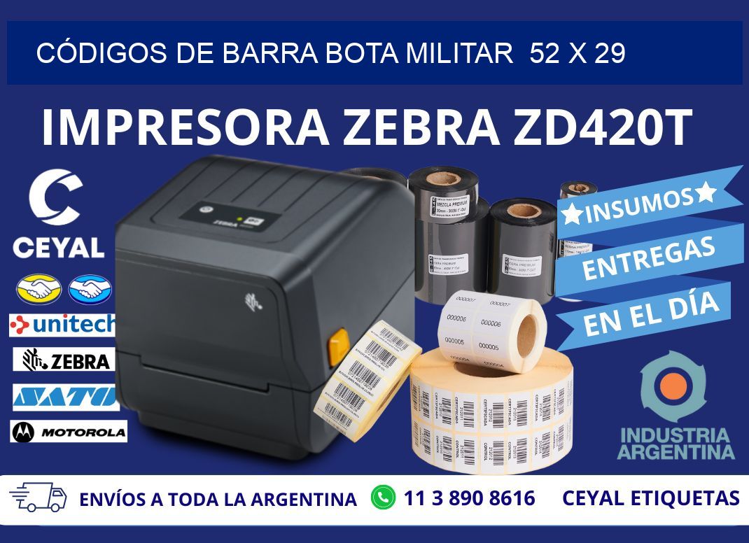 CÓDIGOS DE BARRA BOTA MILITAR  52 x 29