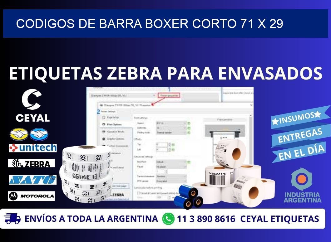 CODIGOS DE BARRA BOXER CORTO 71 x 29