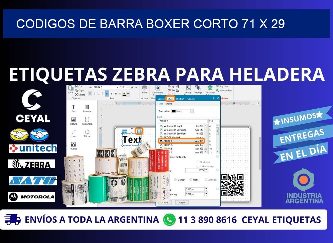 CODIGOS DE BARRA BOXER CORTO 71 x 29