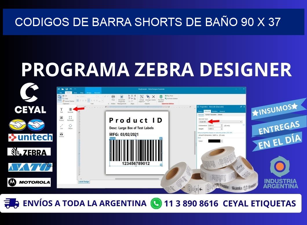 CODIGOS DE BARRA SHORTS DE BAÑO 90 x 37