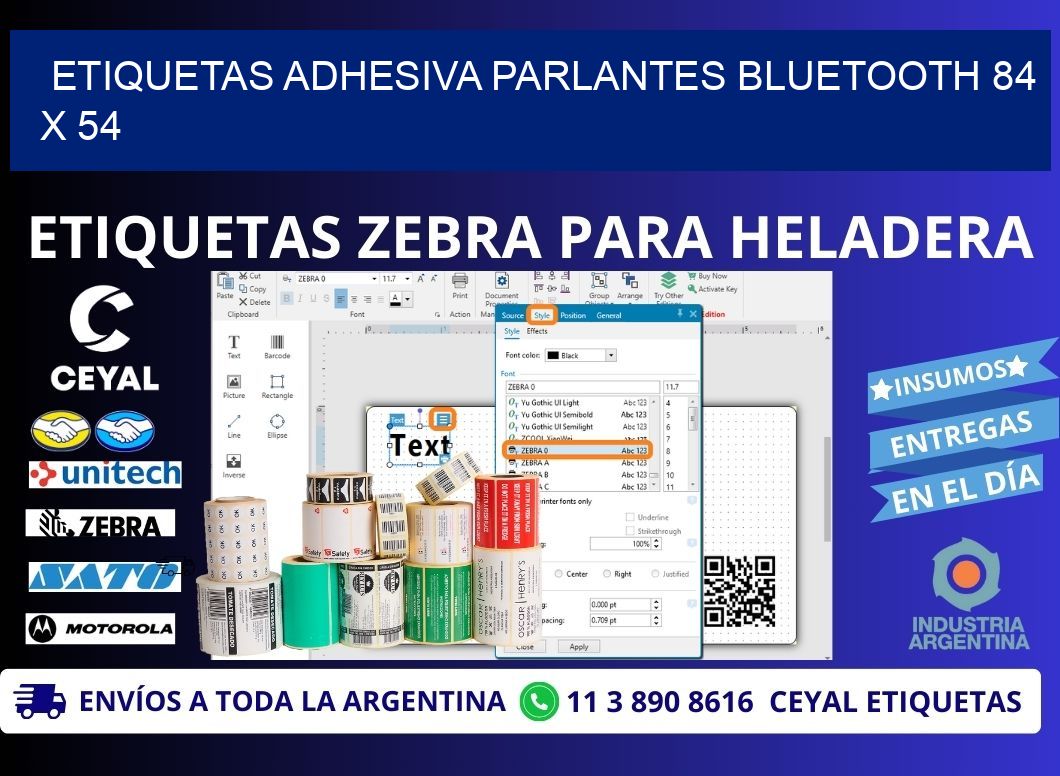 ETIQUETAS ADHESIVA PARLANTES BLUETOOTH 84 x 54