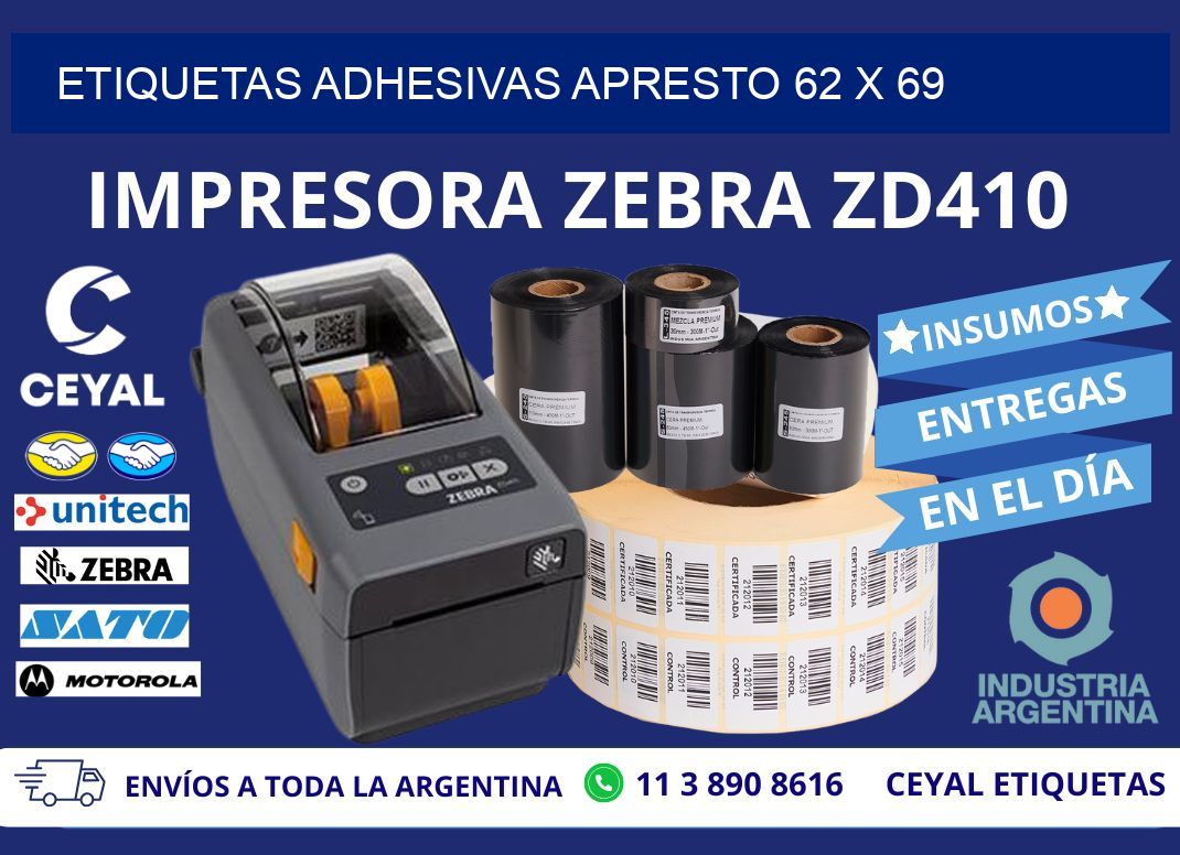 ETIQUETAS ADHESIVAS APRESTO 62 x 69